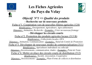 Les Fiches Agricoles du Pays du Velay - Chambre d'Agriculture de ...