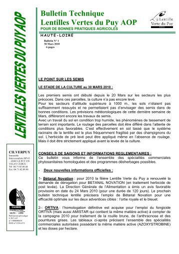 Bulletin technique lentilles du 30 Mars 2010 - Chambre d'Agriculture ...