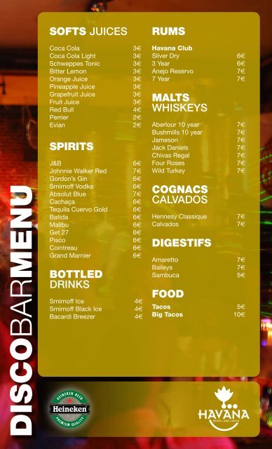 DISCO BAR MENU - Havana