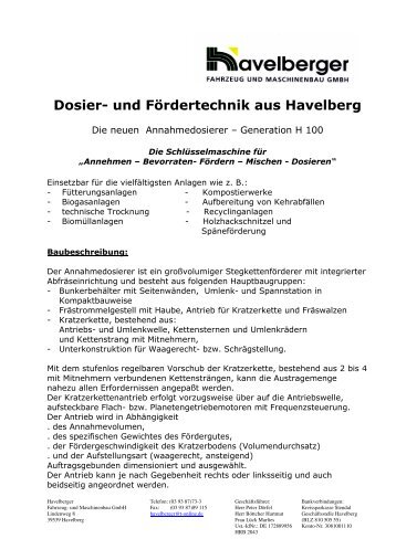 Annahmedosierer H100 - Havelberger Fahrzeug