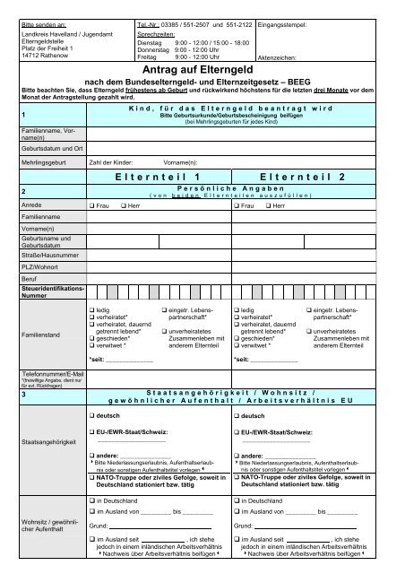 Antrag Auf Elterngeld Landkreis Havelland