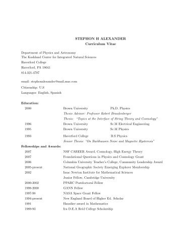 STEPHON H ALEXANDER Curriculum Vitae - Haverford College