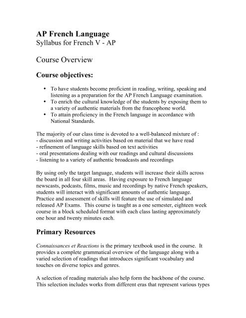 AP French Language Course Overview