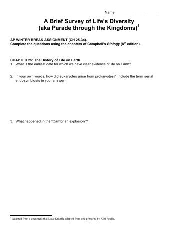 A Brief Survey of Life's Diversity (aka Parade through the Kingdoms)