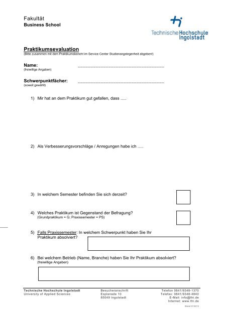 Praxis Evaluation Praktikum BW - Hochschule Ingolstadt