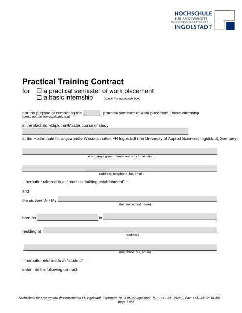 Practical Training Contract Hochschule Ingolstadt