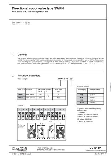 Directional spool valve type SWPN