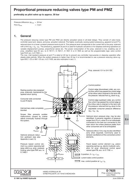 Proportional pressure reducing valves type PM and PMZ