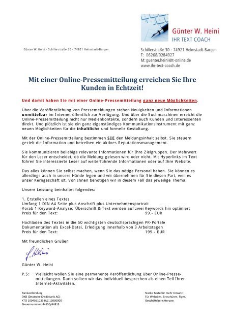 Mit einer Online­Pressemitteilung erreichen Sie Ihre Kunden in Echtzeit!