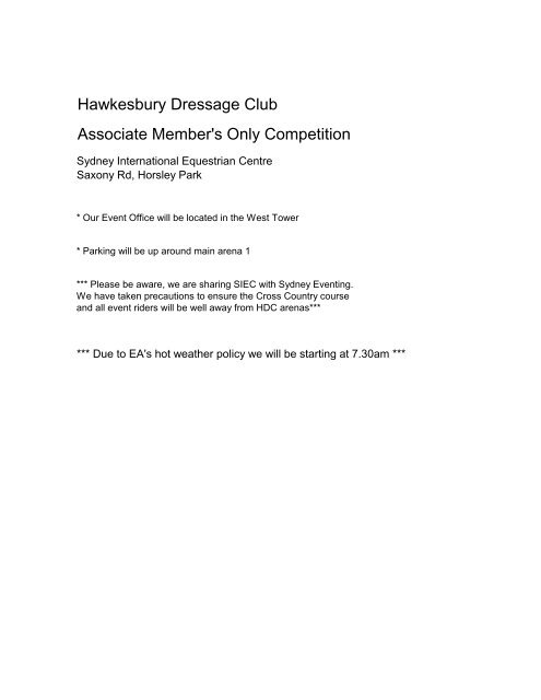 Hawkesbury Dressage Club Associate Member's Only Competition