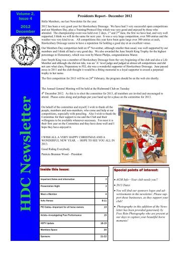 December 2012 Newsletter - Hawkesbury Dressage Club Inc