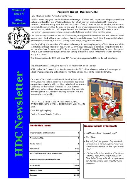 December 2012 Newsletter - Hawkesbury Dressage Club Inc