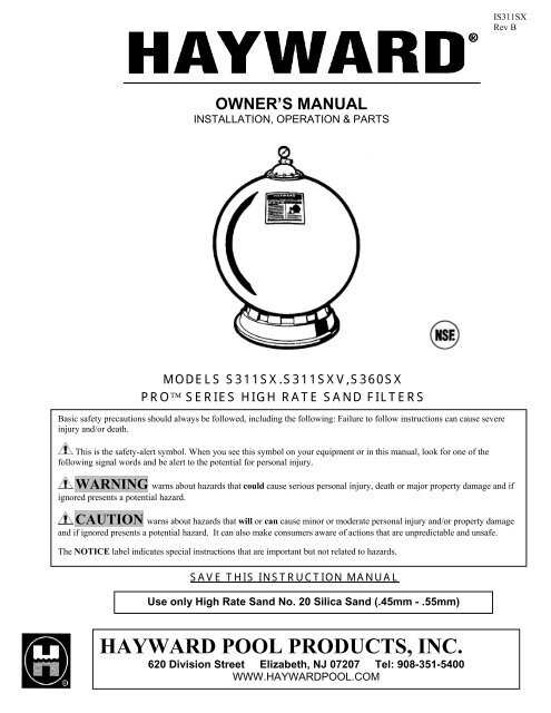 Hayward Pro™ Series High-Rate Sand Filters ... - Pool Center