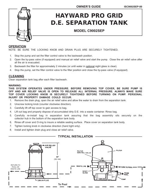 Hayward Pro Grid D. E. Separation Tank - Model ... - Pool Center