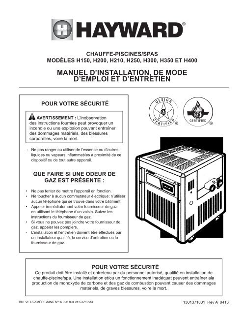 Hayward - Procédures d'installation, d'utilisation et d'entretien ...