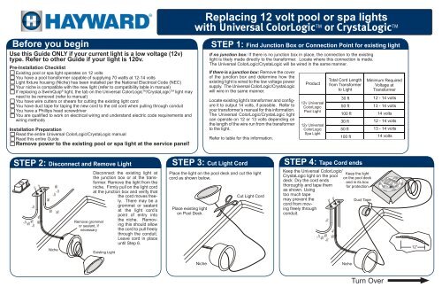 ColorLogic & CrystaLogic 12V Quick Start - Hayward