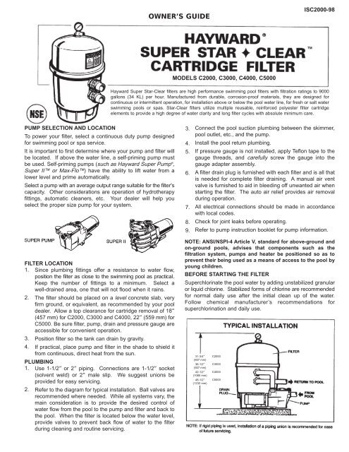 Hayward Super Star-Clear™ Cartridge Filter - Models C2000 ...