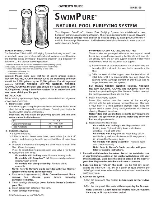 SwimPure™ Natural Pool Purifying System for Cartridge ... - Hayward