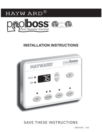 Hayward Poolboss™ Pool System Control - Installation Instructions