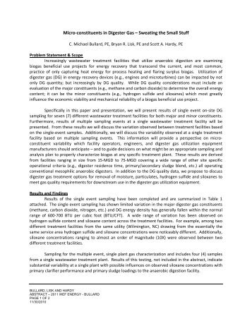 Micro-constituents in Digester Gas ? Sweating the Small Stuff