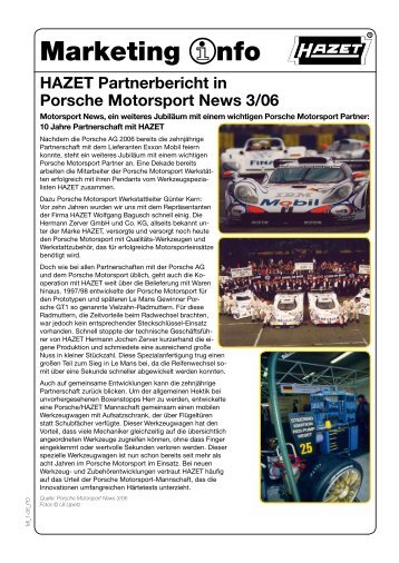 Bericht 10 Jahre Zusammenarbeit HAZET und Porsche Motorsport