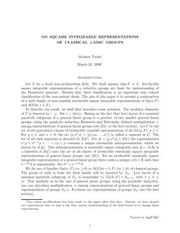 ON SQUARE INTEGRABLE REPRESENTATIONS OF CLASSICAL p ...