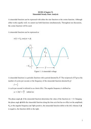 1 EE201 (Chapter 9) Sinusoidal Steady-State Analysis A sinusoidal ...