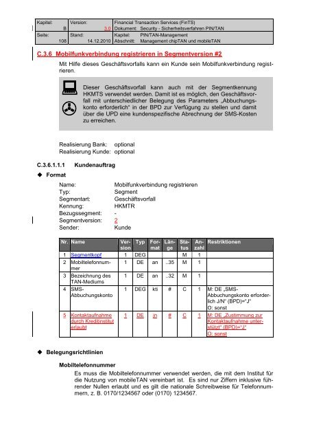 Zur Spezifikation - FinTS