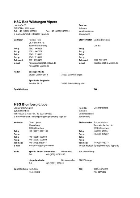 HSG Bad Wildungen Vipers HSG Blomberg-Lippe - Handball ...