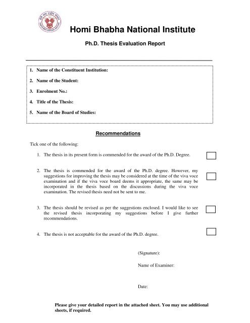 thesis evaluation format
