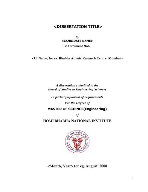 M.Sc.(Engg.)Dissertation Format - Homi Bhabha National Institute