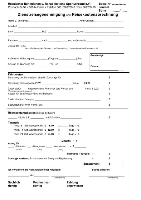 Reisekostenabrechnung HBRS - Hessischer Behinderten