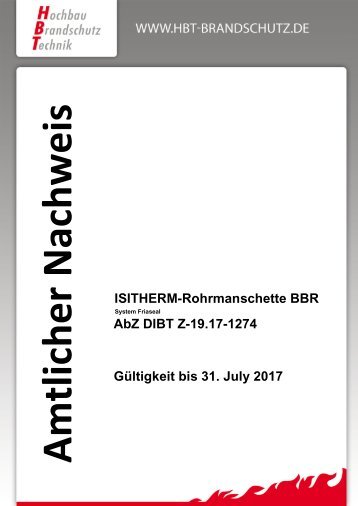 ISITHERM-Rohrmanschette BBR AbZ DIBT Z-19.17-1274 Gültigkeit ...