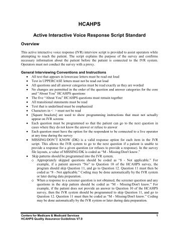 HCAHPS Active Interactive Voice Response Script Standard