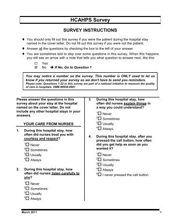 CAHPS 2.0 Adult Core Questionnaire - HCAHPS