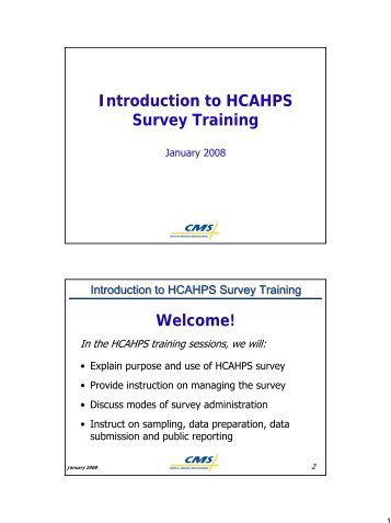 Introduction to HCAHPS Survey Training Welcome!