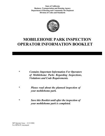 Mobilehome park inspection operator information - California ...