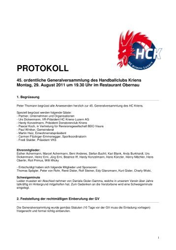 GV Protokoll 29 08 2011 - HC Kriens-Luzern