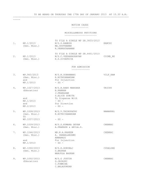 COURT NO. 1 HON'BLE THE ACTING CHIEF JUSTICE TO BE ...