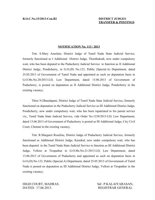 Transfer and Posting-Notification No. 113114 and 115 of 2013