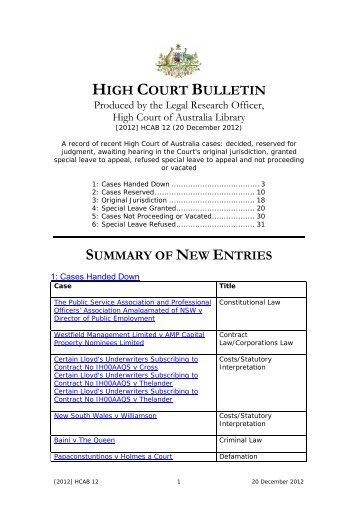 IGH OURT ULLETIN - High Court of Australia