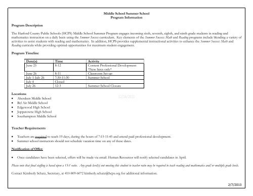 Program Description(s) - Harford County Public Schools