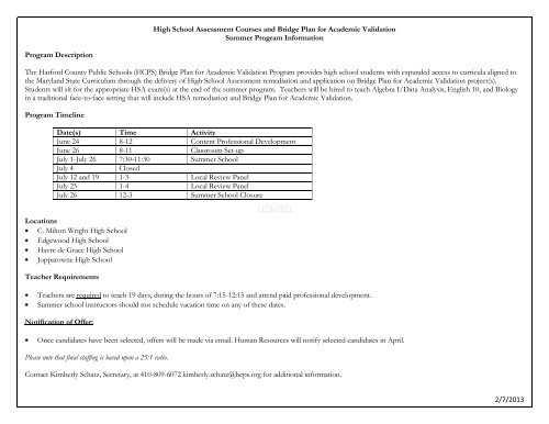 Program Description(s) - Harford County Public Schools