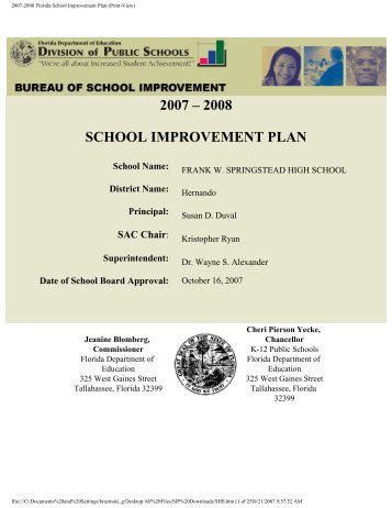 2007-2008 Florida School Improvement Plan (Print-View)