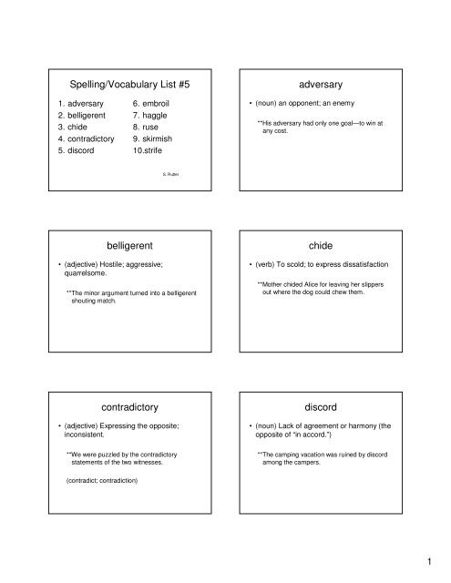 Spelling/Vocabulary List #5 adversary belligerent chide ...