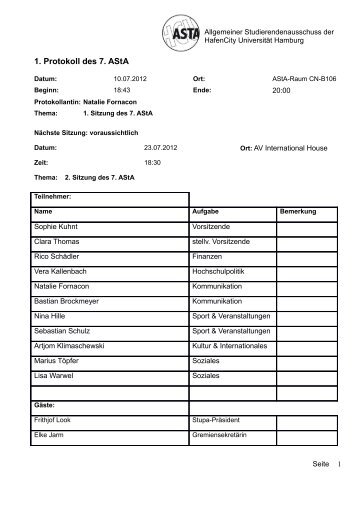 1. Protokoll des 7. AStA