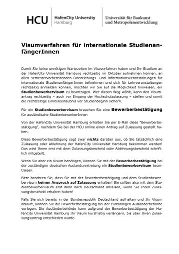 Merkblatt Visumsverfahren - HafenCity Universität Hamburg