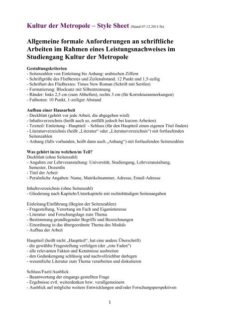 Kultur der Metropole – Style Sheet - HafenCity Universität Hamburg