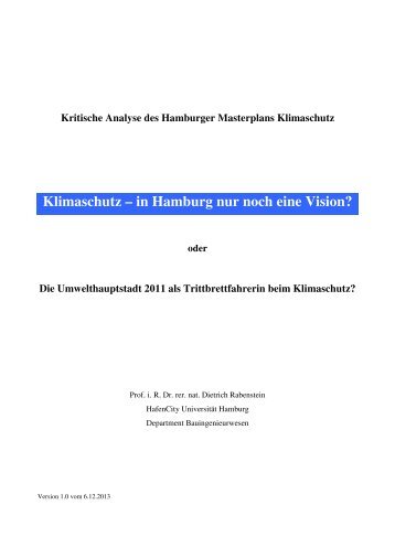 Kritische Analyse des Hamburger Masterplans Klimaschutz (lang PDF)