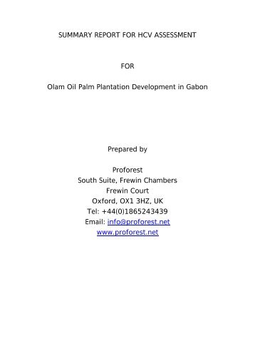 SUMMARY REPORT FOR HCV ASSESSMENT FOR Olam Oil Palm ...